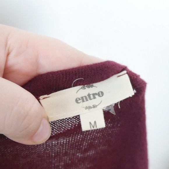 Entro Maroon with Green Plaid and Tan Elbow Patch Open Cardigan Medium - Picture 5 of 11